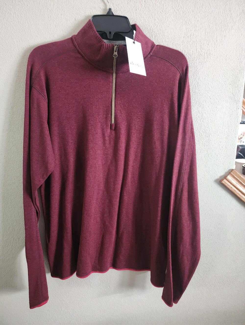 Robert Graham Mens L 1/4 Zip Pullover Sweater Burgundy Maroon Cotton NWT
